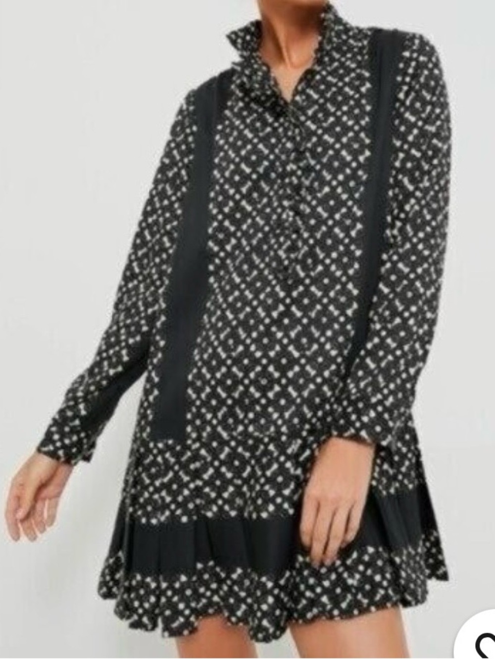 Tuckernuck Black Geo Tate Tencel Long Sleeve Drop Waist Mini Dress Size Large